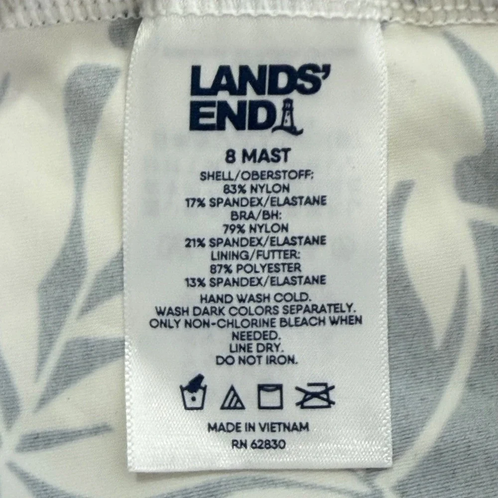 Lands End Womens Black White Floral Blouson Tankini Swim Top Size 8 522625